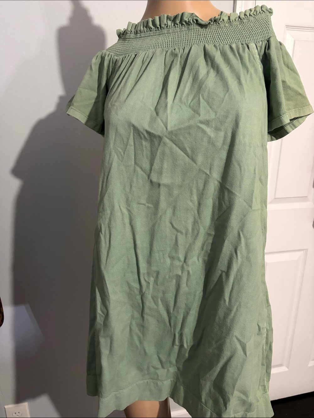 Vineyard Vines Sage Green Smocked Off-Shoulder Tunic